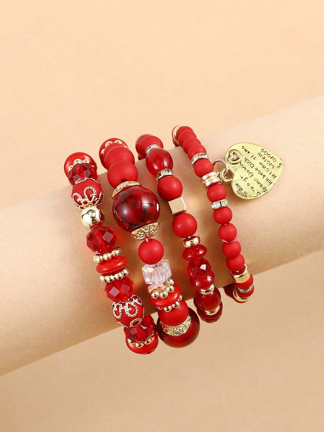 4 Pièces Bracelet À Perles En Forme De cœur Pour Femmes, – Image 2