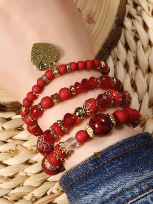 4 Pièces Bracelet À Perles En Forme De cœur Pour Femmes,