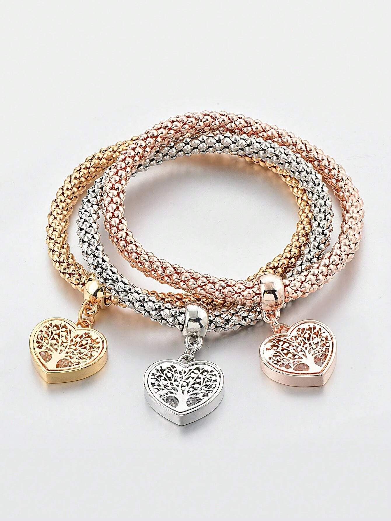 3 pièces set Bracelet Arbre Détail À Breloque Cœur
