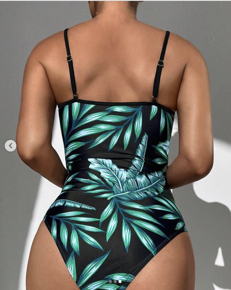 Maillot de bain une pièce à imprimé tropical à ruché – Image 3