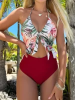 Maillot de bain une pièce à imprimé tropical découpe