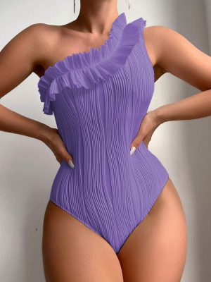 Maillot De Bain Une Pièce À Plis Asymétrique
