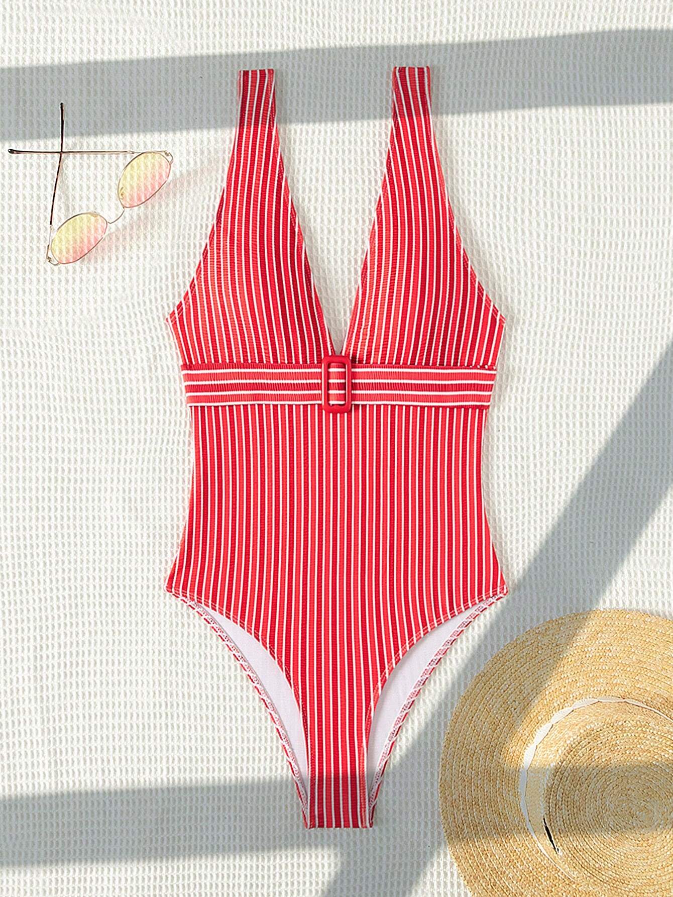 Swim Maillot De Bain Une Pièce En V Rayé Rouge – Image 4