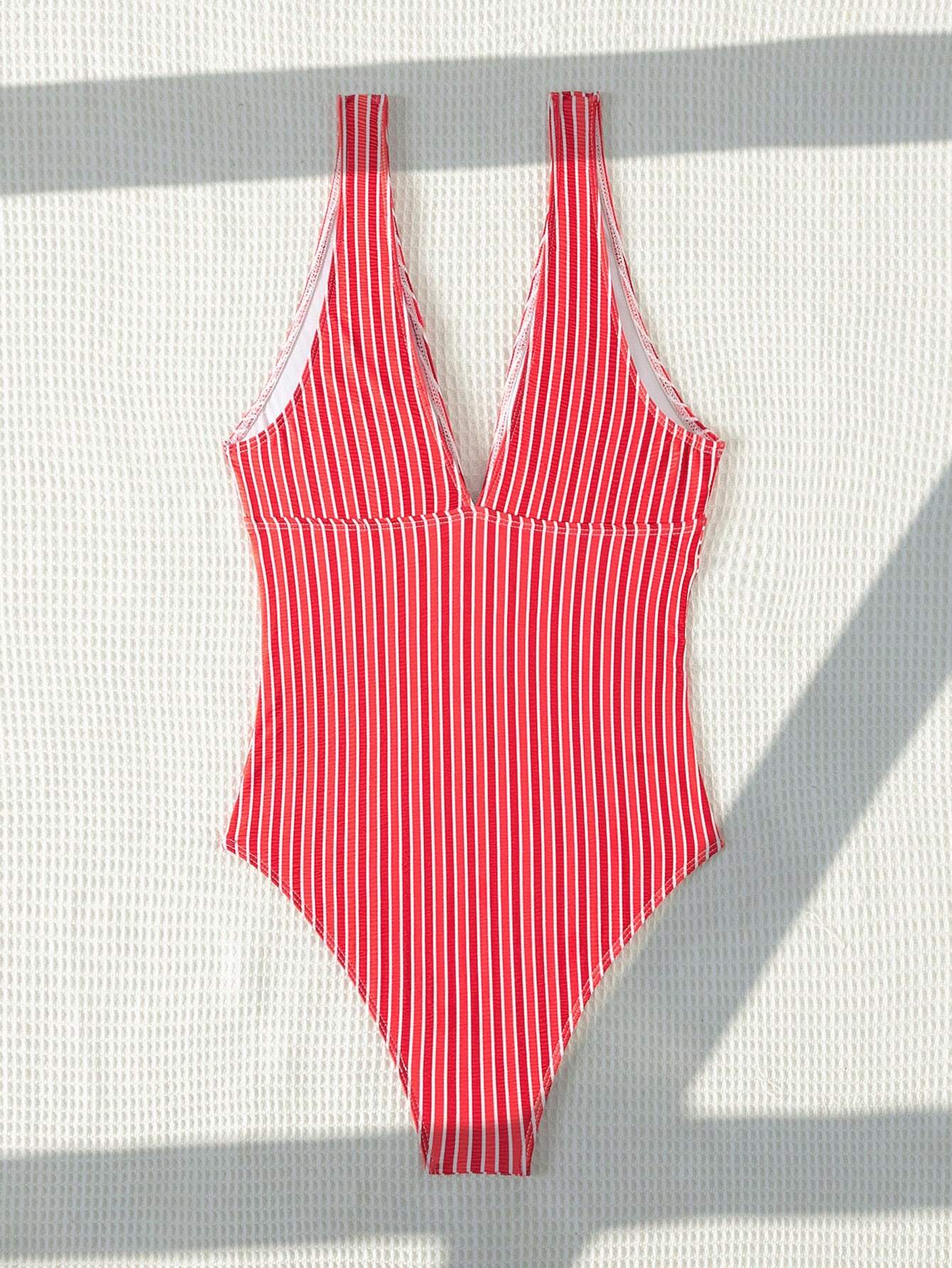 Swim Maillot De Bain Une Pièce En V Rayé Rouge – Image 5