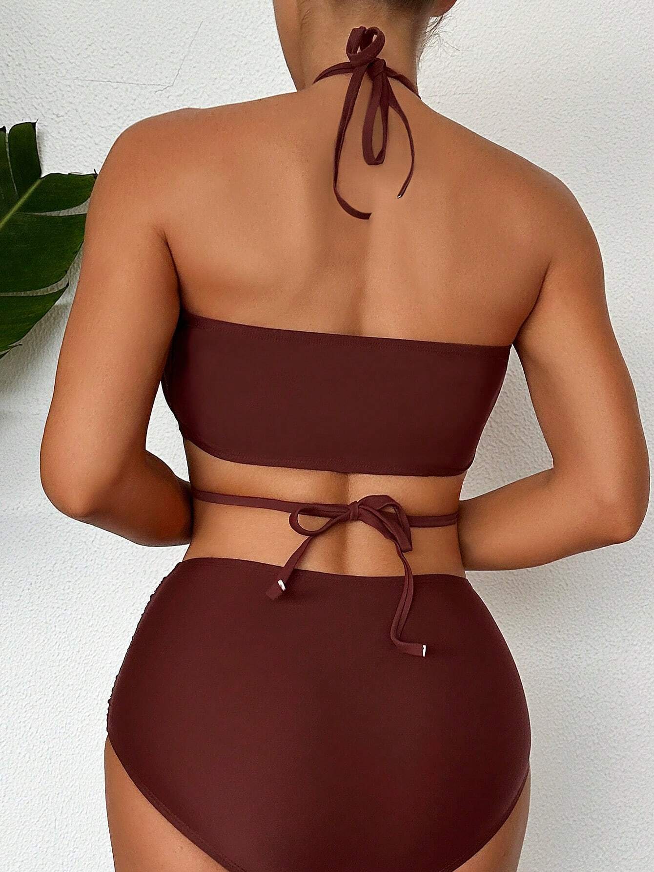 Swim Ensemble De Maillot De Bain Pour Femmes Avec Encolure Croisée Et Garniture À Volants – Image 2