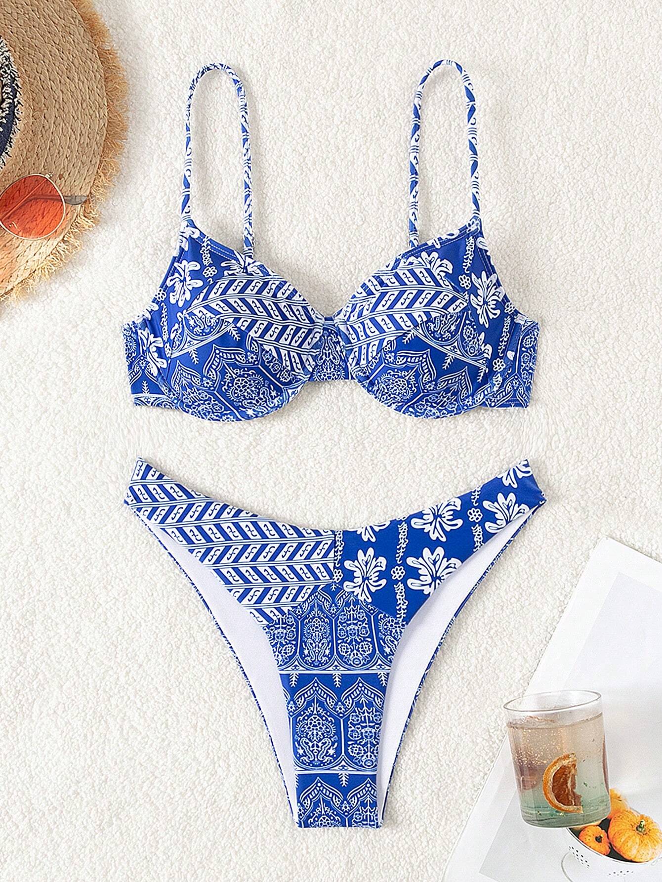 VCAY Ensemble De Maillot De Bain Pour Femmes À Patchwork Imprimé