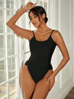 Swim Vcay Maillot De Bain Une Pièce Dos Ouvert Rond Pour Femmes De Couleur Unie Avec Bretelles Spaghetti
